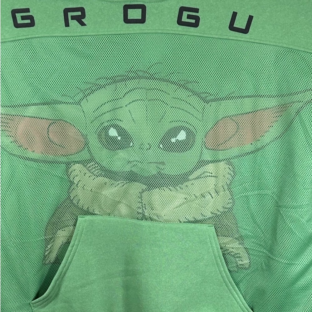 Star Wars Grogu The Mandalorian Green Mesh Graphic Hoodie Mens Size Medium New